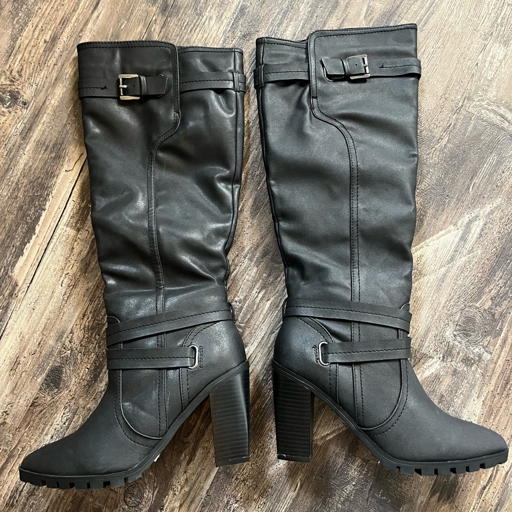 Qupid Black High Heel Boots New Out Of Box Zip Up Calf Shoes Women’s Size 8.5 - Picture 4 of 10